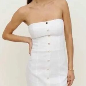 Reformation White Strapless Dress with Gold Buttons